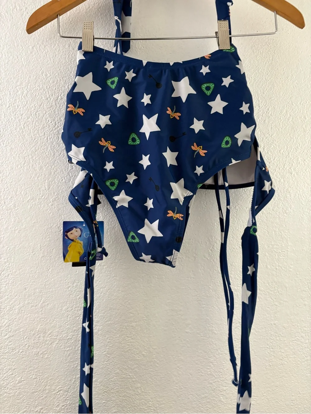 Hot Topic Coraline Icons High-Waisted Swim Bottoms and top blue set size S/M